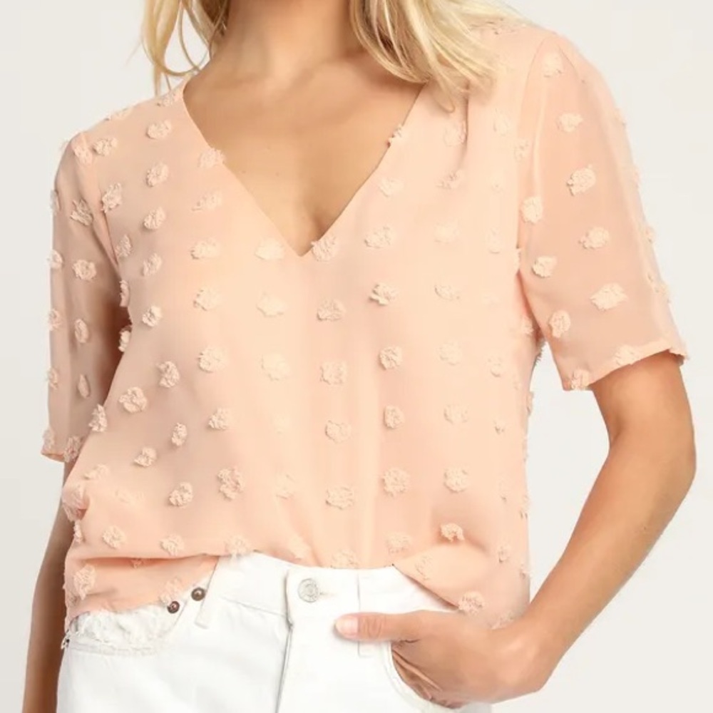 Lulu’s Fresh and Flirty Blush Short Sleeve Top Large